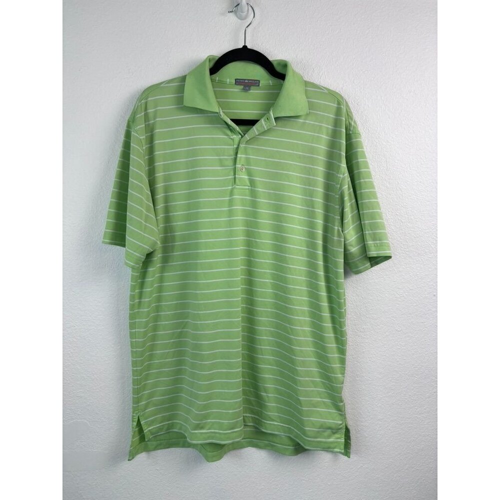 Peter Millar men's medium summer comfort athletic polo‎ green white striped
